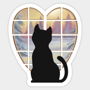 Cat looking by the window on winter Sticker